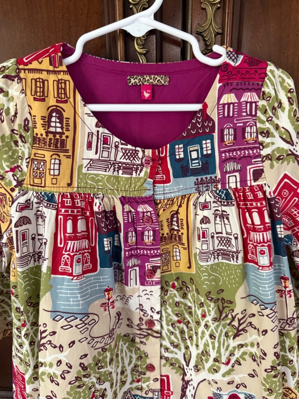 Pink Chicken Colorful Village Print Tunic Dress Girls Size 6 - Picture 2 of 6